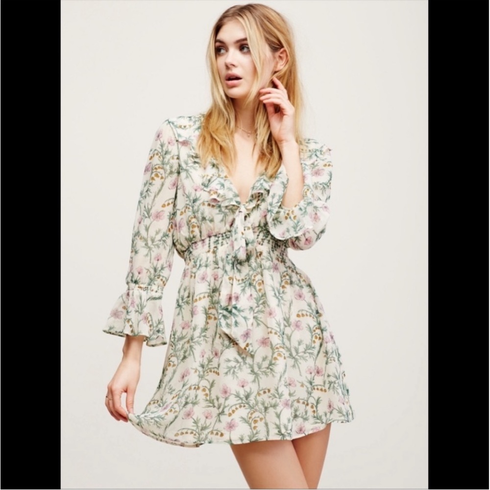 Free People cream, green and pink floral dress